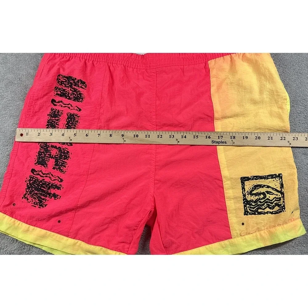 Vintage Surf Gear Men's Neon‎ Colorblock Swim Trunks Pink/Yellow Size 36/38